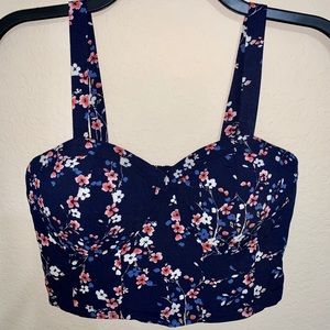 Navy Blue Floral Crop Top